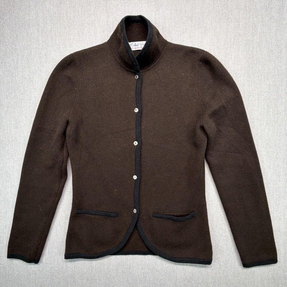 Richard Grand Women Brown Cashmere Collared Cardigan Long Sleeve Medium